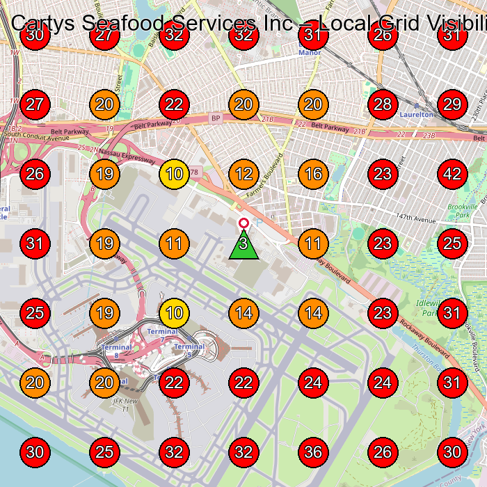 Cartys Seafood Services Inc GeoGrid visibility map for Trucking Company in Jamaica
